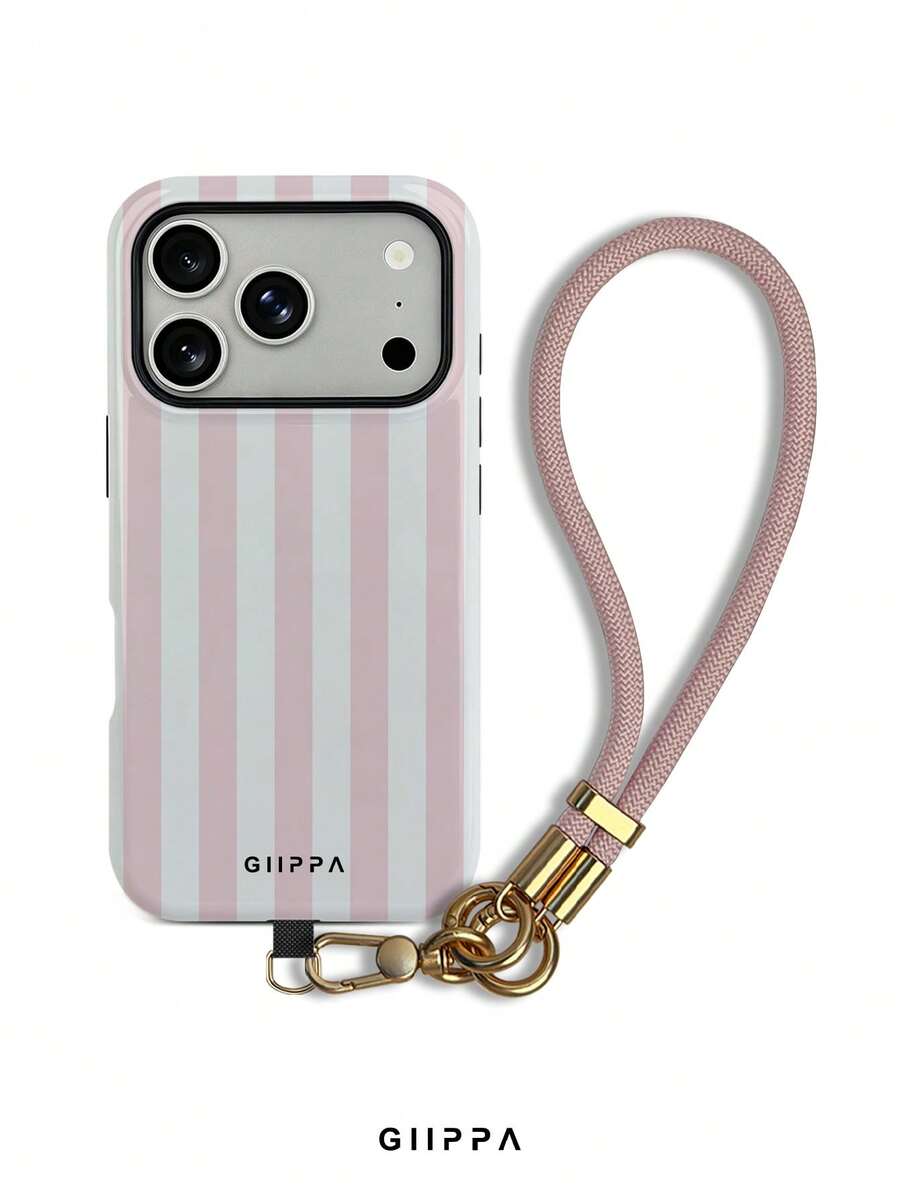 GIIPPA 1件淺粉色與淺灰色白色條紋圖案設計,Phone 17 Pro Max 手機殼 + 手鍊,相容於 Phone 16 Pro Max、15 Pro Max、14 Pro Max,韓系高端時尚趣味手機殼,適用於 11/12/13/14/15/16 Pro Max Plus,男女皆宜的優雅設計,送給女友的完美禮物,適合聖誕節、情人節、復活節、婚禮季和生日! - 淺粉色 - 查看 1