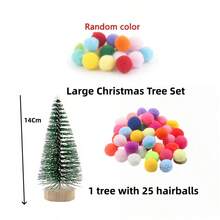 12/26PCS DIY Mini Christmas Tree Set, Includes Small Cedar Trees And Colorful Pom Poms, Random Colors, Party Decoration. Handmade Christmas Gift, Creative Desktop Ornament, Atmospheric Christmas Decor, Ideal Gift, Party Holiday Craft, DIY Party Decoration Kit - Multicolor - View 9