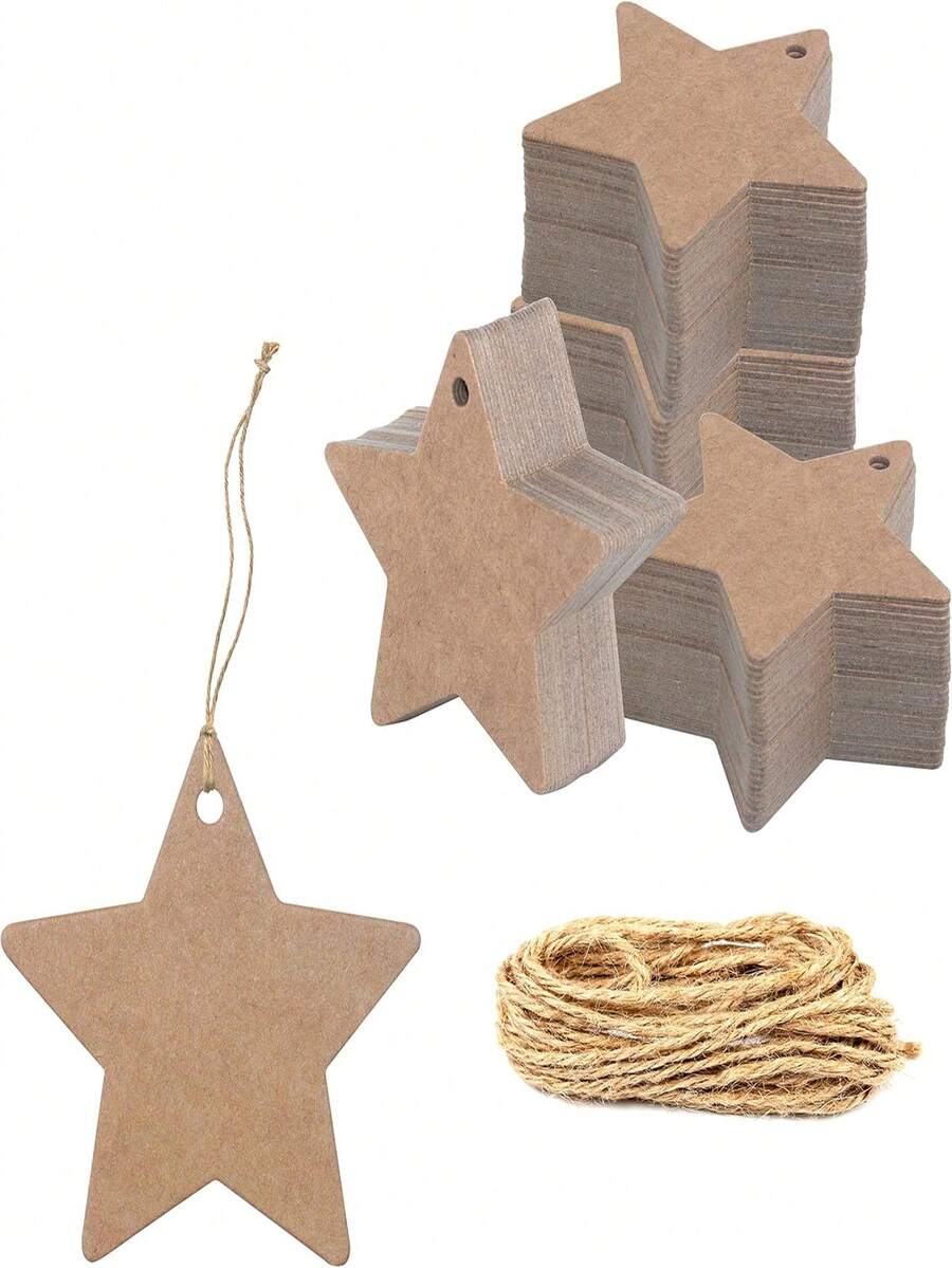 100pcs Kraft Paper Star Gift Tags - Blank Reusable, Suitable For Party, Gift Wrapping, Christmas Decoration And Home Decor - A - View 1