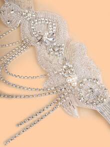 1Pc 1920s Flapper Headband Rhinestone Roaring 20s Great Gatsby Elastic Band Headpiece Themed Party Hair Accessories - White - View 4