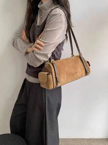 2026 Autumn/Winter New Vintage Matte Pillow Handbag, Versatile Commuter Shoulder Bag, Casual Minimalist Boston Bag For Women - Brown - View 3