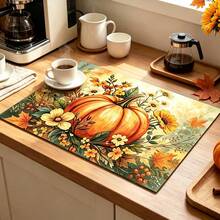 1pc Dish Drying Mat, Coffee Machine Mat, Pumpkin Floral Pattern Dish Drying Mat, Scratch-Resistant Tabletop Protection, Kitchen Dish Drainer Mat, Suitable For Autumn Thanksgiving And Other Holiday Scenes, Multi-Purpose Drying Mat, Home Gift, Tabletop Decoration - XYLSD-1159 - View 4