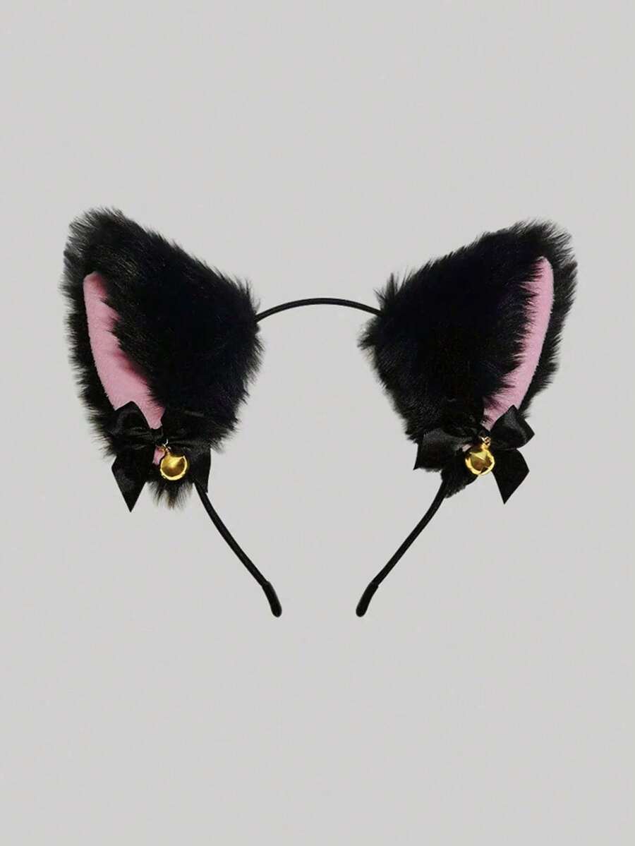 2/1pc Women's Sexy Cat Ear Headband With Bell 2pcs/1pc, Cute Cosplay Rabbit Ear Headband, Perfect For Photo, Hair Accessory - Multicolor - View 1