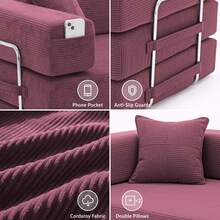 3-Seater Foldable Sofa Bed, 78'' Convertible Sleeper Sofa, Spring Folding Floor Couch With With Pillow Back Support Armrest, 4-In-1 Futon Sofa Bed For Living Room - Burgundy - View 5