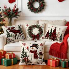 4pcs/1pc Christmas Red & Black Plaid Pattern Pillow Case, Single-Sided Printed Pillow Cover, Suitable For Living Room, Bedroom, Home Decor, All-Season Pillow Case - Multicolor - View 7