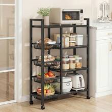 EZIFY Metal Rolling Kitchen Storage Rack With Spice Jars, Adjustable Cabinet Organizer, Space-Saving For Utensils/Pots/Pans, Dish Rack. - Black - 4-tier 4-basket - View 5