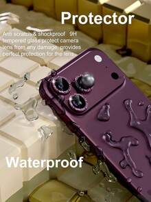 3入組 - 相容 iPhone 18 Pro/ 18 Pro Max 9H 鋼化玻璃超清晰亮面相機鏡頭保護貼，金屬單環裝飾配件，酒紅亮粉 - 酒紅色 - 查看 4