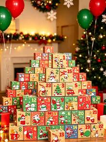 Kotak Hadiah Kalender Advent Natal DIY, Kotak Hitung Mundur Bergambar Santa Claus & Manusia Salju dari Kertas Kraft, Kotak Penyimpanan Hadiah Mini yang Dapat Ditumpuk, Dekorasi Meja Rumah untuk Liburan, Perlengkapan Kemasan Hadiah Natal yang Ideal, Dekorasi Liburan Musim Dingin - MultiWarna - View 2