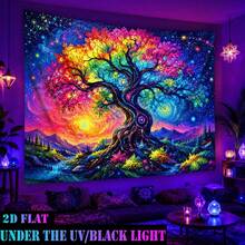 This 2D Flat Decorative Tapestry Features A Vibrant Universe Starry Sky Oil Painting Pattern With A Giant Tree, Which Glows Under Fluorescent Light, Perfect For Wall Decoration, Bedroom Backdrop Or Party Decor. - Multicolor - View 5