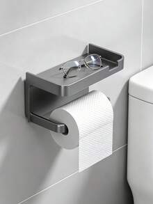 2Pcs Wall‑Mounted Bathroom Toilet Paper Holder With Top Storage Shelf, Matte Black Metal Tissue Roll Rack For Restroom - Double-layer Toilet Paper Holder - View 12