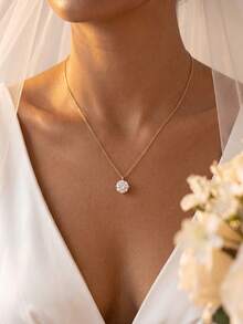 1pc Moissanite Necklace Classic 2CT Four-Prong Pendant Necklace, Suitable For Women's Party And Daily Wear - Gold - View 5