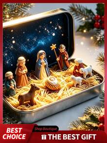 Set Adegan Kelahiran Yesus dari Kotak Kaleng Portabel, Adegan Palungan Keluarga Kudus, Dekorasi Meja Keagamaan Natal, Hadiah Keimanan Natal - Berbagai gaya - View 4