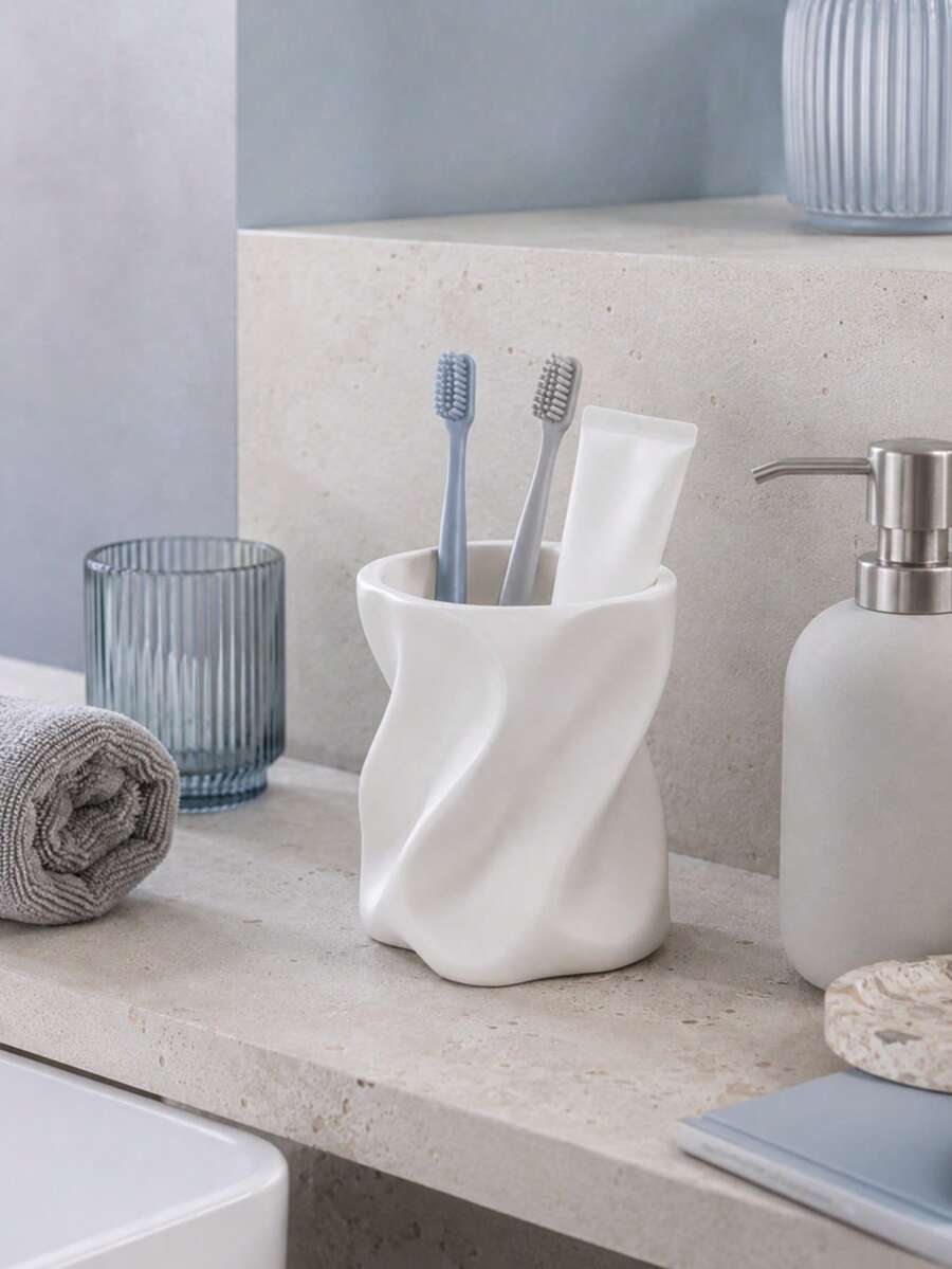 1pc Minimalist Toothbrush Cup, Creative Bathroom Rinse Cup, Can Store Toothbrush, Toothpaste And Makeup Brushes, Countertop Vanity Storage Rack, Oral Care Rinse Cup, Modern Bathroom Accessory, Suitable For Home, Dorm, Apartment And Guest Bathroom - Multicolor - View 1