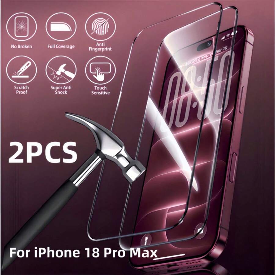 HD Displayschutzglas mit schwarzem Rand – 9H gehärtetes Glas, kratzfest, stoßfest, für iPhone 18 Pro Max/18 Pro/17 Pro Max/17 Pro/17/16/15/14/13/12/11/ProMax/Pro/Plus/Air-Serie + X XS XR XS Max, 2/3/5 Stück wählbar - 2 Stück - Übersicht 1