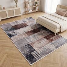 Washable Modern Minimalist Patterned Area Rug – Scandinavian Geometric Design, Contemporary Washable Carpet For Living Room, Bedroom & Home Decor - Coffee Brown - View 3