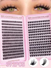 MEM 392pcs D-Curl False Eyelashes, 8-16mm Mixed Length, Thick Soft Fluffy, Pink Card Y2K Butterfly Style, DIY Home Lash Extension Kit, Butterfly Eye Makeup - Black - View 13