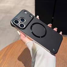 電鍍無框磁吸超薄手機殼，相容 iPhone 18 Pro Max 18 Pro，磨砂防震保護殼，相容 17 Air 16 15 13 12 14 Plus - 黑色 - 查看 3