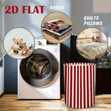 Foldable Laundry Basket With Handles, Red And White Striped Storage Bin, Round Collapsible Dirty Clothes Hamper, Space-Saving Toy Storage Box For Bedroom Bathroom Closet Dorm Room, Portable Lightweight Laundry Organizer, Easy To Carry - Red Line - View 6
