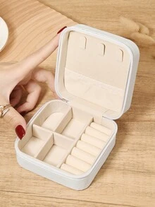 Contemporary Mini Jewelry Box, Zipper Travel Organizer For Necklaces, Earrings, Rings, Bracelets, Compact & Secure - White - View 10