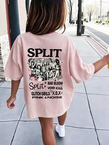Tween Girls Casual Printed Round Neck Short Sleeve T-Shirt, Summer Top - Pink - View 1
