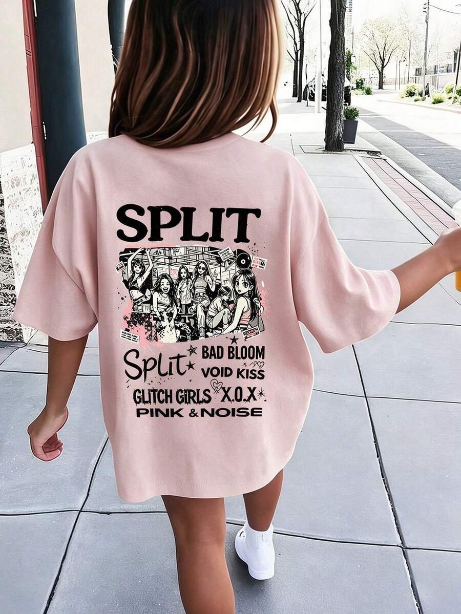 Tween Girls Casual Printed Round Neck Short Sleeve T-Shirt, Summer Top - Pink - View 1