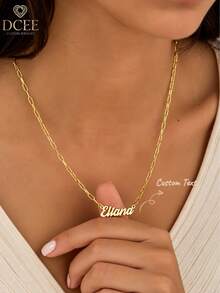 Light Luxury Cursive English Customized Name Necklace, Minimalist Handwritten Font Nameplate Pendant, Paired With Vintage Paperclip Long Oval Chain, Gold Texture Premium Quality. Material Resistant To Fading, Niche Ins Style Design, Enhances Neckline. Supports Customized Name Engraving, Create Exclusive Accessory, Versatile For Daily Commute Outfits, Perfect Gift For Birthday, Valentine's Day, Great For Self-Use Or Gifting With A Sense Of Ritual. - Personalized Name Initial Paperclip Chain Necklace - View 1