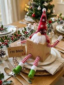 2pcs Christmas Elf Arrival Box Set, Paper Gift Box & "I'm Back" Place Card Only, Christmas Fairy Arrival Decoration, Holiday Surprise Box, Christmas Eve Activity Prop, Mantel Tabletop Home Party Decor, Doll Not Included - Multicolor - View 10