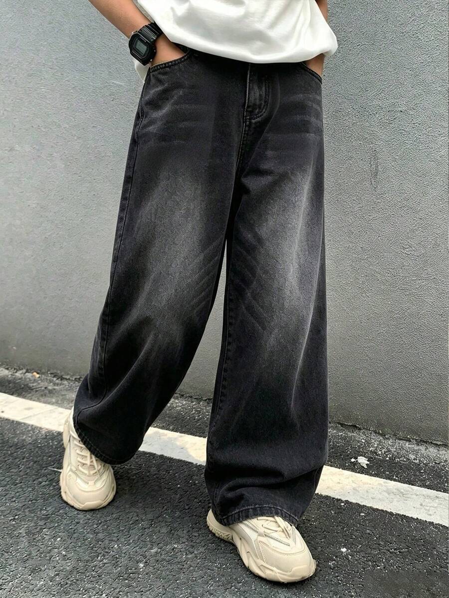 Tween Boy Spring Denim Jeans, New Fashion Style - Black - View 1