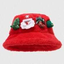 1pc Christmas Faux Rabbit Fur Bucket Hat For Women, Warm Winter Bucket Hat With Santa Claus Decoration, Cute Holiday Cap, Cozy Soft Fashion Gift - Multicolor - View 8