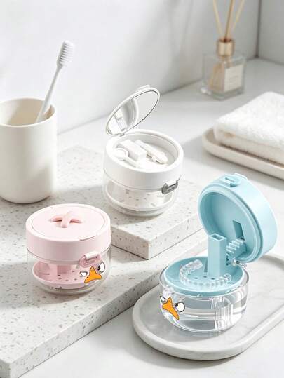Leakproof Denture Travel Storage Container,Portable Soaking Cleaning Case With Drain Tray,For Retainers,Mouth Guard, Travel Oral Care Accessory