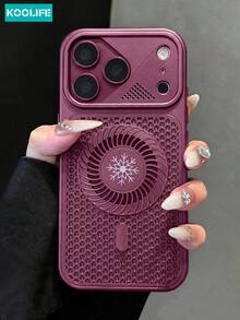 KOOLIFE 1pc Mixed Hard PC Backplate Soft TPU Frame Phone Case, Skin-Friendly Touch Coating, Unique Large Lens Viewport, Snowflake Vortex Hollow Heat Dissipation, Supports Magnetic Wireless Charging, Full Coverage Shockproof Protective Case, Compatible With IPhone 18 Pro Max, 17, 17 Pro Max, 16 Pro, 15 Pro Max, 13 Pro, 15, 14, 14 Pro, 13 - Cherry Red - View 7