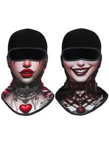 1-2pcs Gothic Women's 3D Printed Warm Face Mask, Windproof Full Face Cover, Breathable Moisture-Wicking Full Face Mask, Suitable For Skiing, Motorcycle, Cosplay, Festivals And More - Multicolor - View 9