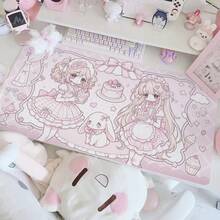 Alas Meja Besar Kulit PU Motif Gadis Pelayan Anime Kawaii, Alas Mouse Motif Kelinci Kue Manis Merah Muda, Pelindung Meja Anti Air dan Anti Selip, Alas Keyboard Lucu dan Estetik untuk Dekorasi Meja Kamar Tidur Gaming Anak Perempuan - View 1