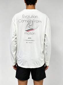 veidoorn Men's Solid-Color, Loose-Fit Long-Sleeve T-Shirt With Letter Print ,Simple Soft T-Shirt For Daily Wear,Workouts - White - View 3