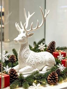 Exquisite Creative Christmas Theme European Style Carved Reindeer Lounge Chair Sculpture Ornament, Suitable For Office Desk, Living Room, Bookshelf, Cabin Holiday Decor. Nordic Style Minimalist Versatile, Suitable For Various Home Decor Scenes And Christmas - Multicolor - View 7