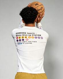 veidoorn Men's Long-Sleeve Top With A Simple Lettering Print Design,Unisex For Running, Sports, Baseball,Daily Wear - White - View 4