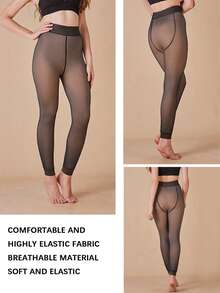 200g Autumn/Winter Black Sheer Thermal Lined Tight Leggings, High Elasticity Warm Tights With Graduated Compression, Non-Slip And Anti-Snag - Multicolor - View 9