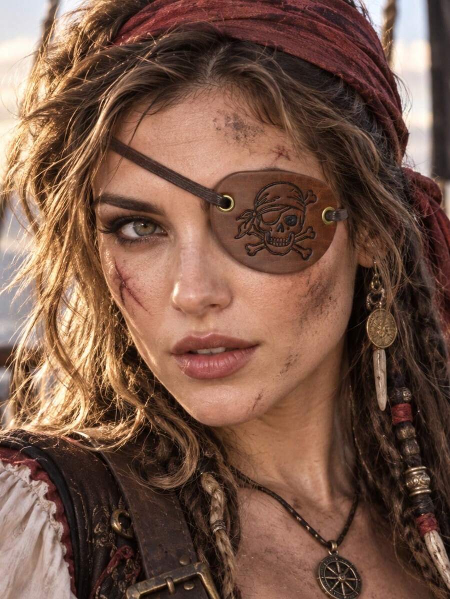 1pc Vintage Pirate Skull One-Eye Patch PU Leather Adjustable Eye Mask Halloween Cosplay Renaissance Fair LARP Party Costume Accessory - ZSJ - View 1