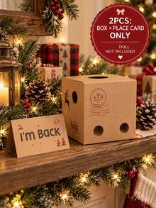 2pcs Christmas Elf Arrival Box Set, Paper Gift Box & "I'm Back" Place Card Only, Christmas Fairy Arrival Decoration, Holiday Surprise Box, Christmas Eve Activity Prop, Mantel Tabletop Home Party Decor, Doll Not Included - Multicolor - View 3