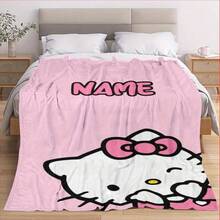 SANRIO 1pc Cartoon Pattern Customized Blanket, Customizable Personalized Name, Printed With Cartoon Pattern, Cute And Warm Style - Soft And Comfortable, Machine Washable, Suitable For Sofa, Living Room, Office, Chair - Perfect Gift For Family And Friends - Multicolor - View 4