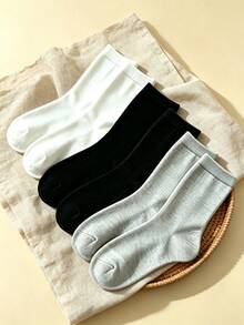 1/3/5/10 Pairs Men's Solid Color Minimalist Mid-Calf Socks, Comfortable Breathable Casual Versatile Interesting Christmas Gift Socks - Multicolor - View 4