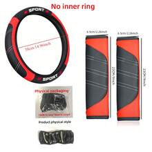 3PCS Car Interior Set, PU Leather No Inner Ring Steering Wheel Cover, Elastic Style, Suitable For 14.5-15inch Steering Wheel, Seat Belt Shoulder Pad, Car Interior Protection Cover - Multicolor - View 2