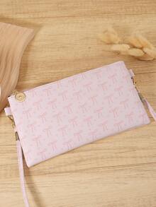 Fashionable Women's Bow Printed Crossbody Bag With Detachable Wristband For Storing Mobile Phones And Zipper Closure, Suitable For Commuting Travel - Pink - View 5