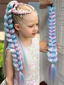 1pc Colorful Braid Synthetic Wig Fashion Hip-Hop Color Gradient Girls Wig Simulation Natural High Temperature Hair - Multicolor - View 11