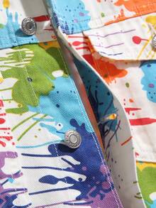 NEWTUSFAN Jaket Denim Motif Grafiti Warna-warni untuk Pria - MultiWarna - View 7