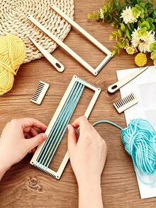 Set Alat Tenun Persegi Panjang Kayu dengan Kait Rajut dan Jarum Kayu, Sisir Multifungsi, Hadiah Rajutan Buatan Tangan, Hadiah Liburan untuk Natal, Tahun Baru, Thanksgiving, Halloween, Hadiah Kunci Pas, Dekorasi Rumah, Cocok untuk Kerajinan Tangan - A - View 3