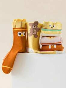 5 Pairs Cartoon Hamburger Pattern Kids Socks, Comfortable Cute Boys Socks, Girls Socks, Fashion Style, Spring Autumn Winter - Multicolor - View 5