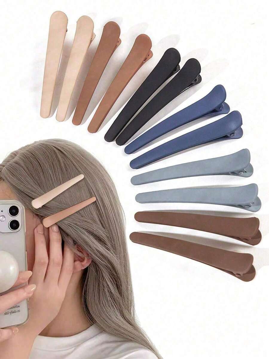 12Pcs Large Traceless Matte Duckbill Hair Clips, Salon Sectioning Clips For Face Washing Makeup, Non-Slip Bangs Side Hairpins For Women Daily Use - Multicolor - View 1