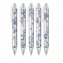 5/10pcs Blue & White Porcelain Pen Set, Black Ink, Smooth Writing, Retractable Ballpoint Pen, Suitable For Journaling, Aesthetic Office Supplies (Blue & White Porcelain Pen) - Multicolor - View 3