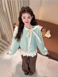 1pc Solid Color Knitted Button Cardigan Sweater, Office Daily Autumn/Winter Fuzzy Outerwear - Mint Green - View 4